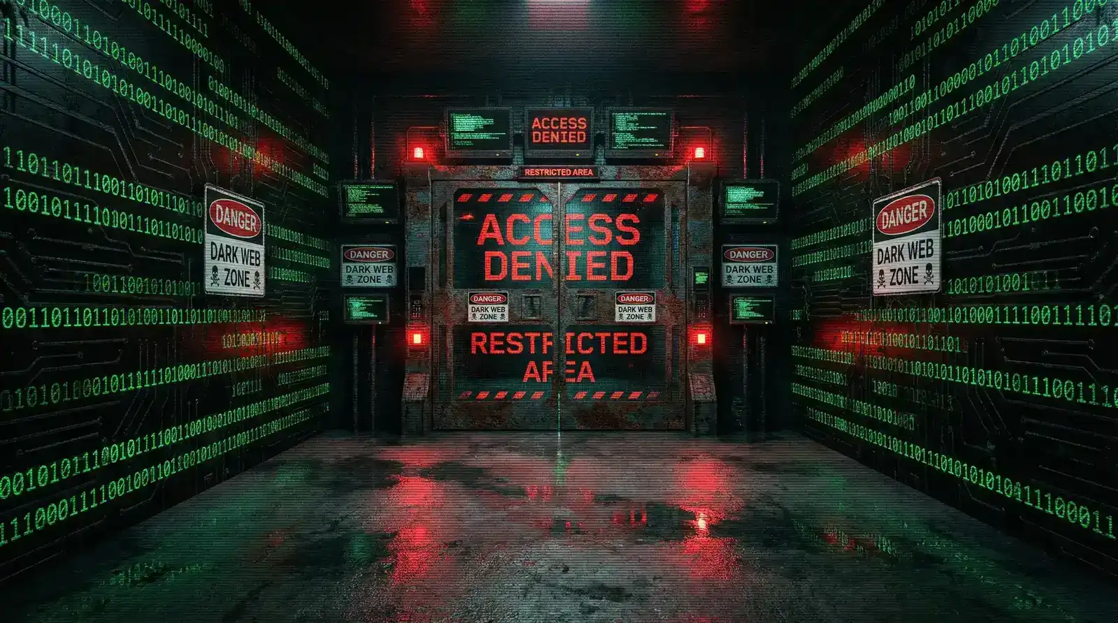 暗网 禁区数字大门与警告标识